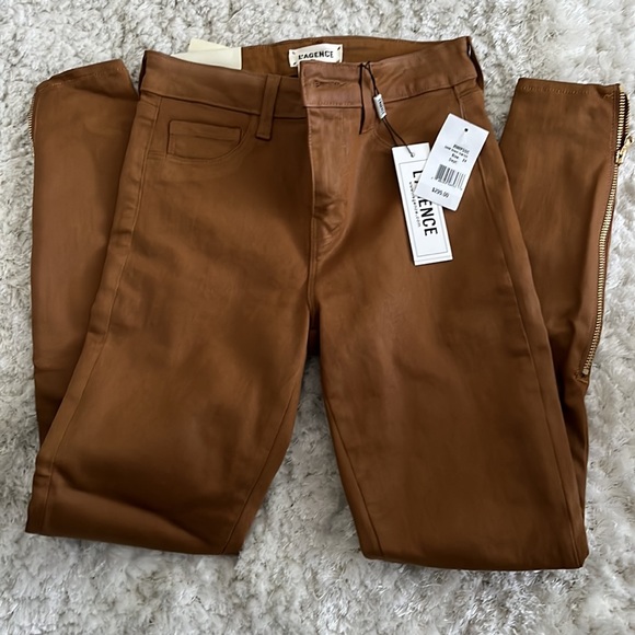 L’AGENCE caramel coated skinny jeans with zipper at ankle. NWT size 24 - Picture 2 of 7